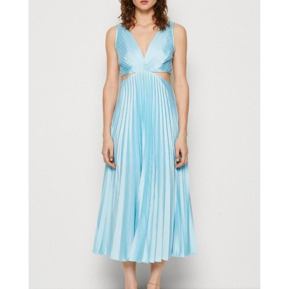 NWT Abercrombie & Fitch Giselle Pleated Cutout Maxi Dress Light Blue Women Small